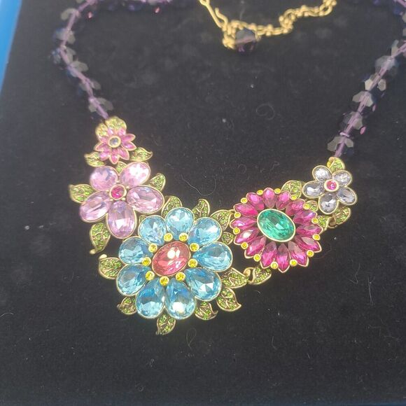 Heidi Daus Necklace Glorious Garden Flowers Bib Statement 20" - Picture 1 of 14
